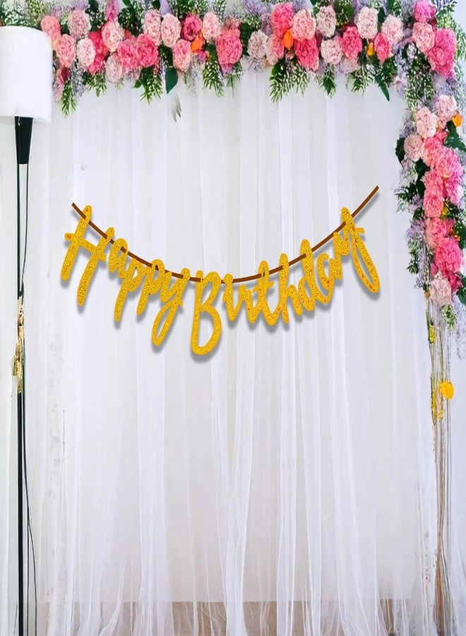 Pop Colours Happy Birthday Cardboard Golden Banner | Script Letter Pack of 1 | Banner Decoration Item with Ribbon | 1 Pcs - Image 2
